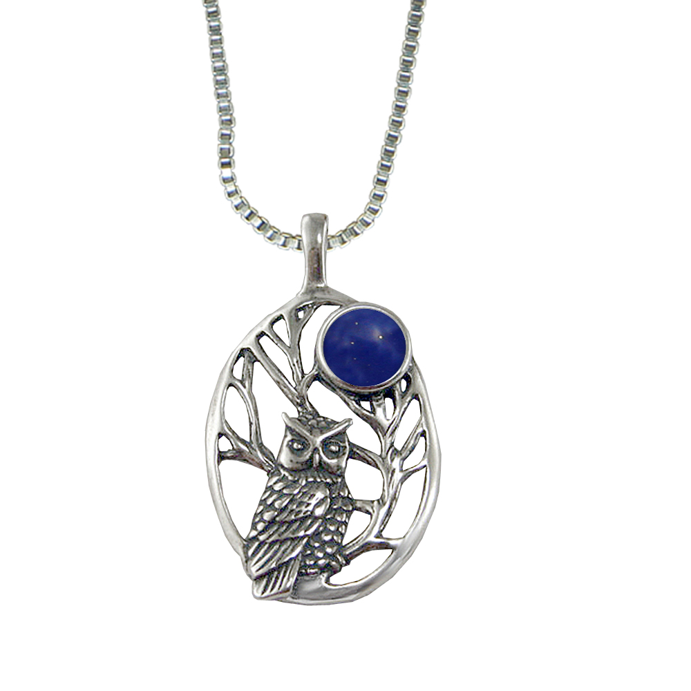 Sterling Silver Sacred Owl Pendant With Lapis Lazuli